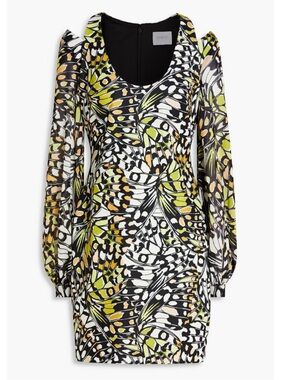 ONE33 SOCIAL Cutout printed chiffon stretch-jersey mini dress BRAND NEW WITH TAG